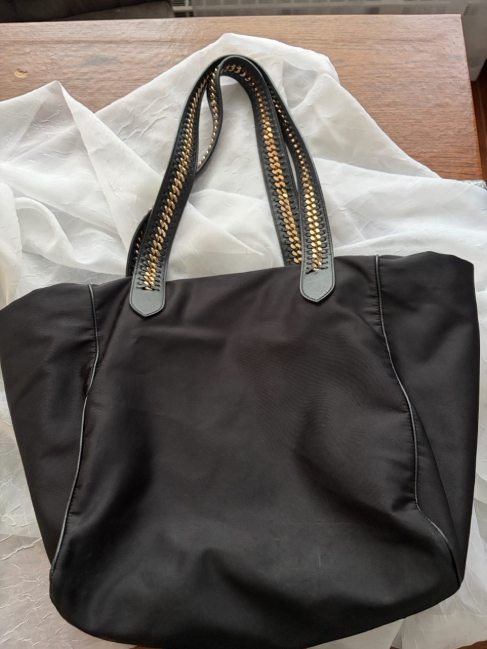 Stella McCartney Black Tote with Gold Chain-Trim Handles